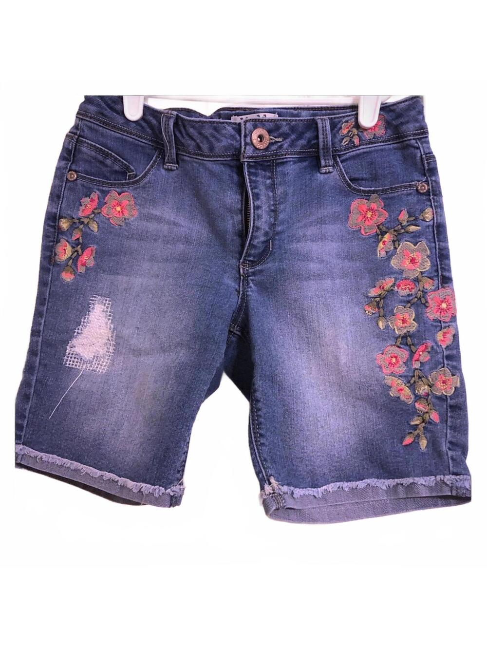Girls Denim Shorts with Embroidered Floral Details Trendy Kids Jeans